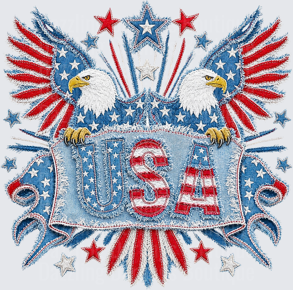 Patriotic Bald Eagles with USA Banner Stars and Stripes