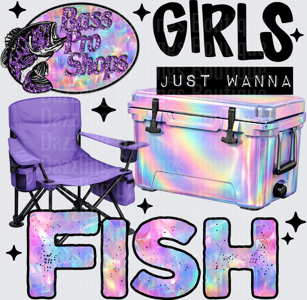 Girls Just Wanna Fish Holographic Bass Fishing Design