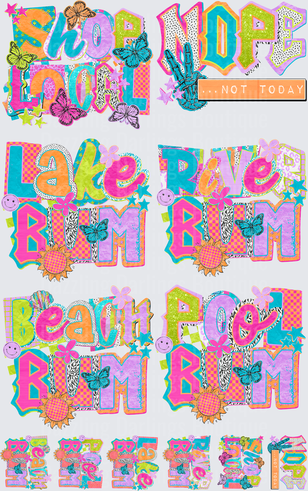 Colorful Retro Groovy Text Collection with Butterflies and Stars