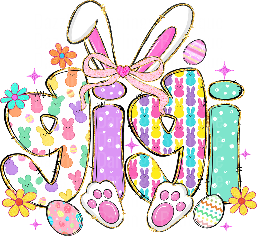 Easter Gigi Bunny Ears Pink Bow Peeps Pattern Design