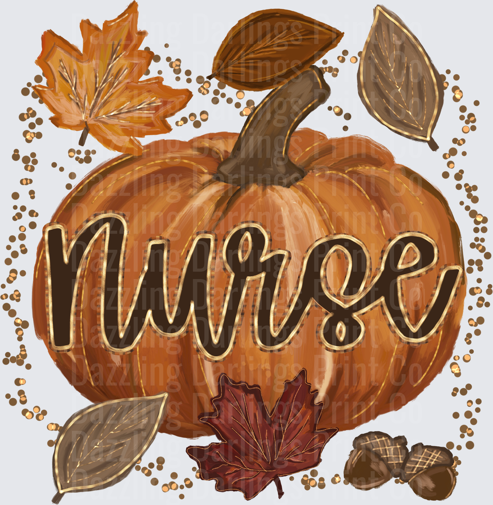 Fall Pumpkin Nurse Script with Autumn Leaves and Acorns