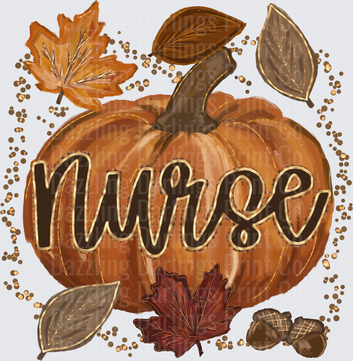 Fall Pumpkin Nurse Script with Autumn Leaves and Acorns