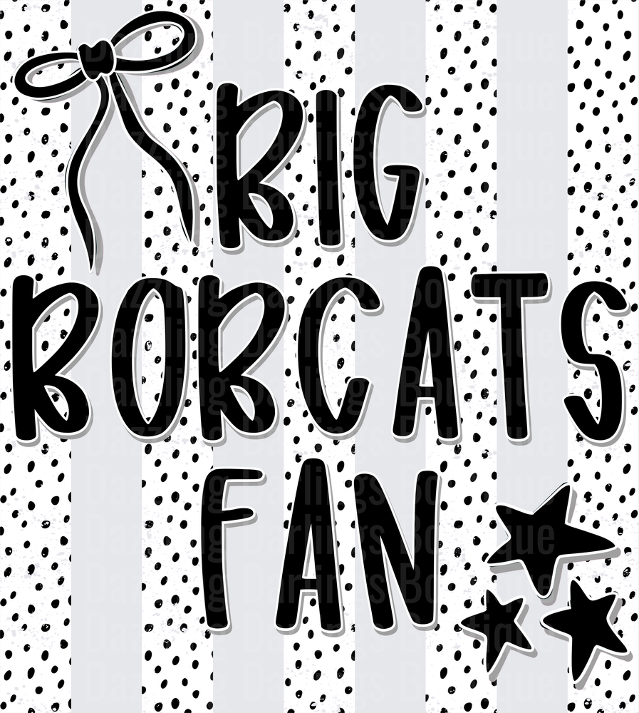 Big Bobcats Fan Typography with Bow and Stars on Polka Dots