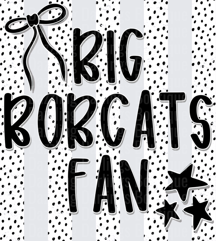 Big Bobcats Fan Typography with Bow and Stars on Polka Dots