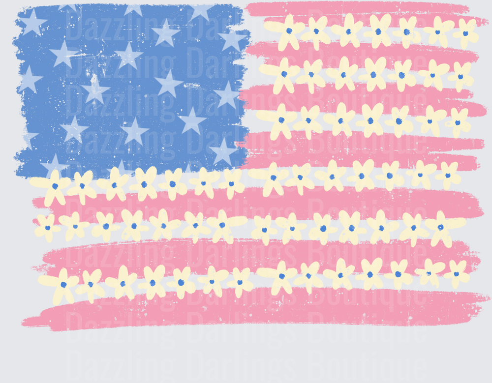 American Flag with Daisy Flowers Patriotic Design