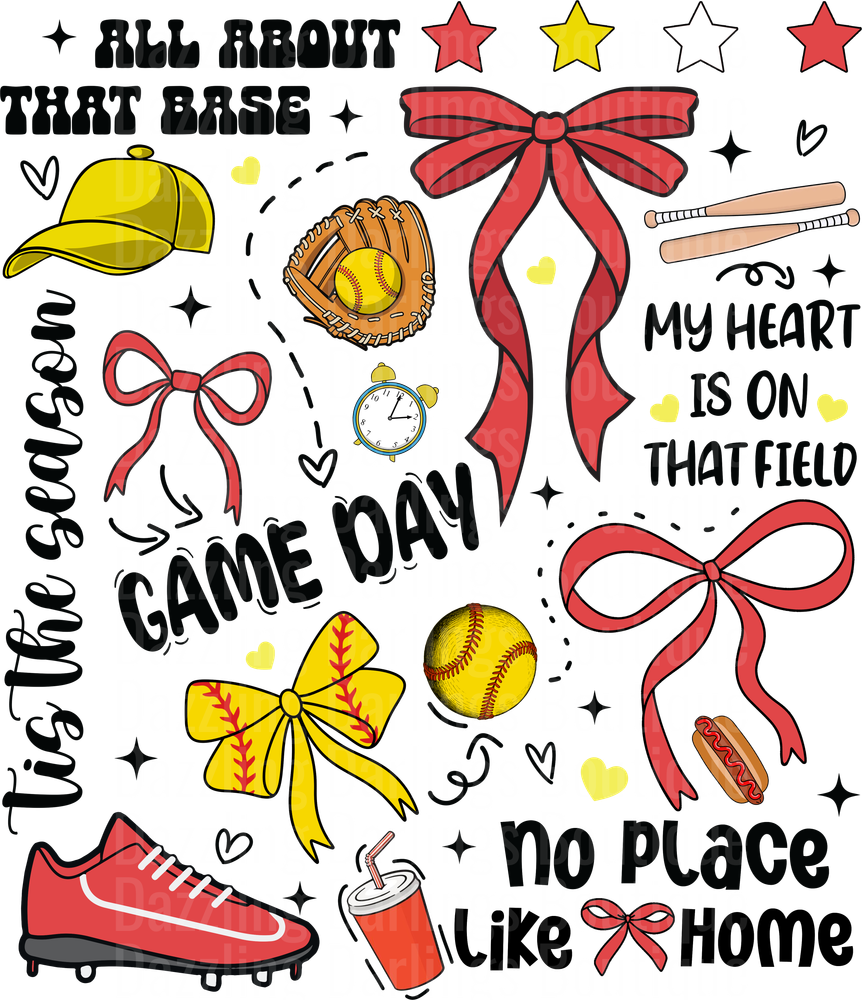 Baseball Mom Quotes and Equipment with Bows and Stars