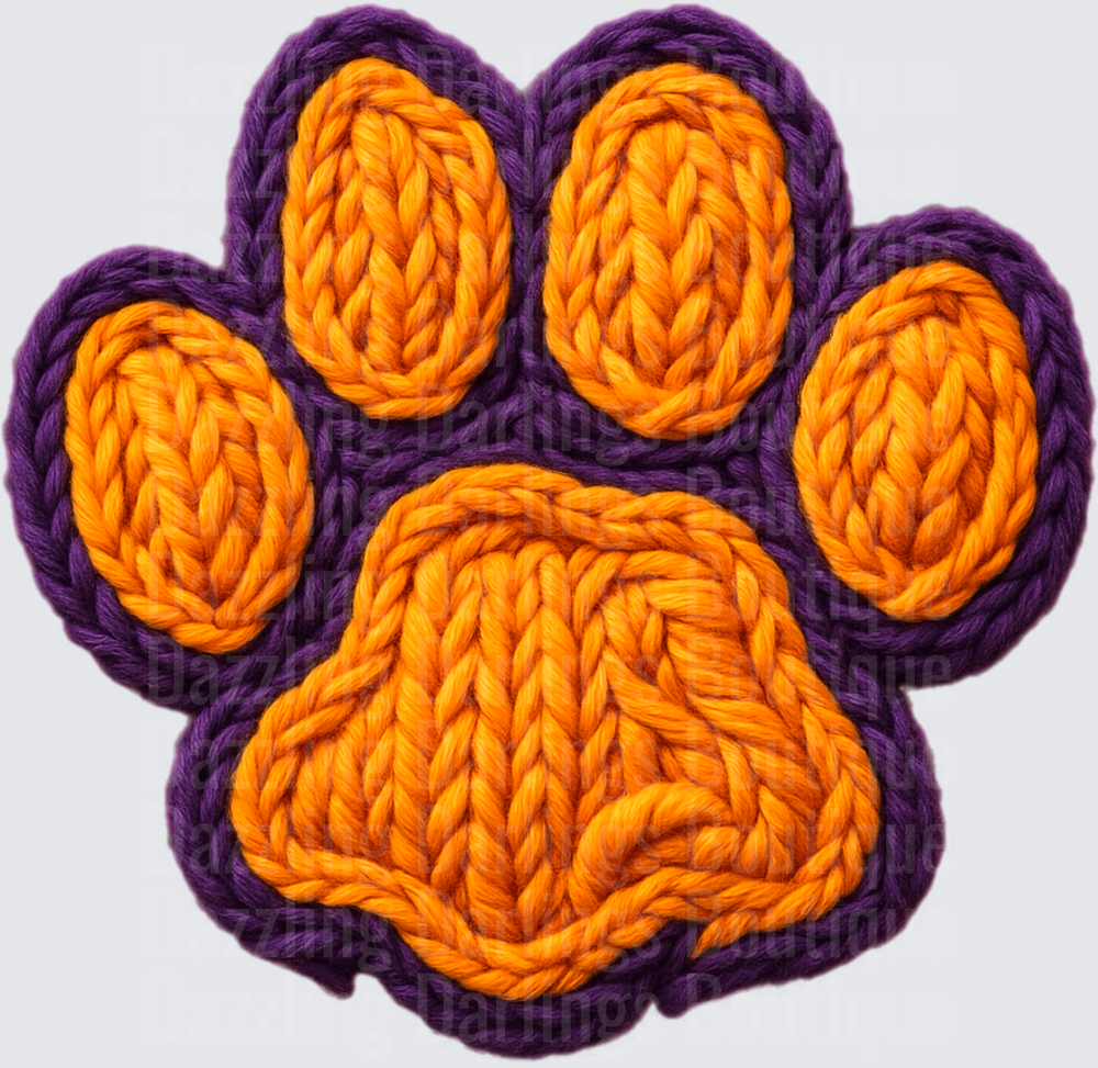 Purple and Orange Knitted Yarn Paw Print