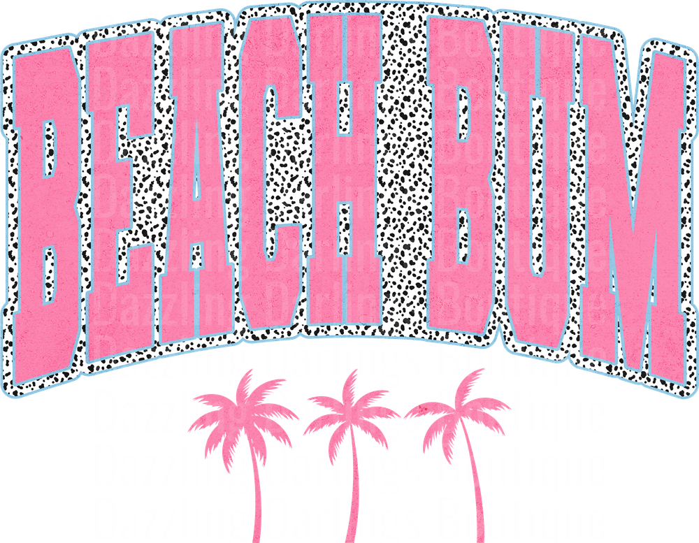 Beach Bum Pink Leopard Print Text with Palm Trees