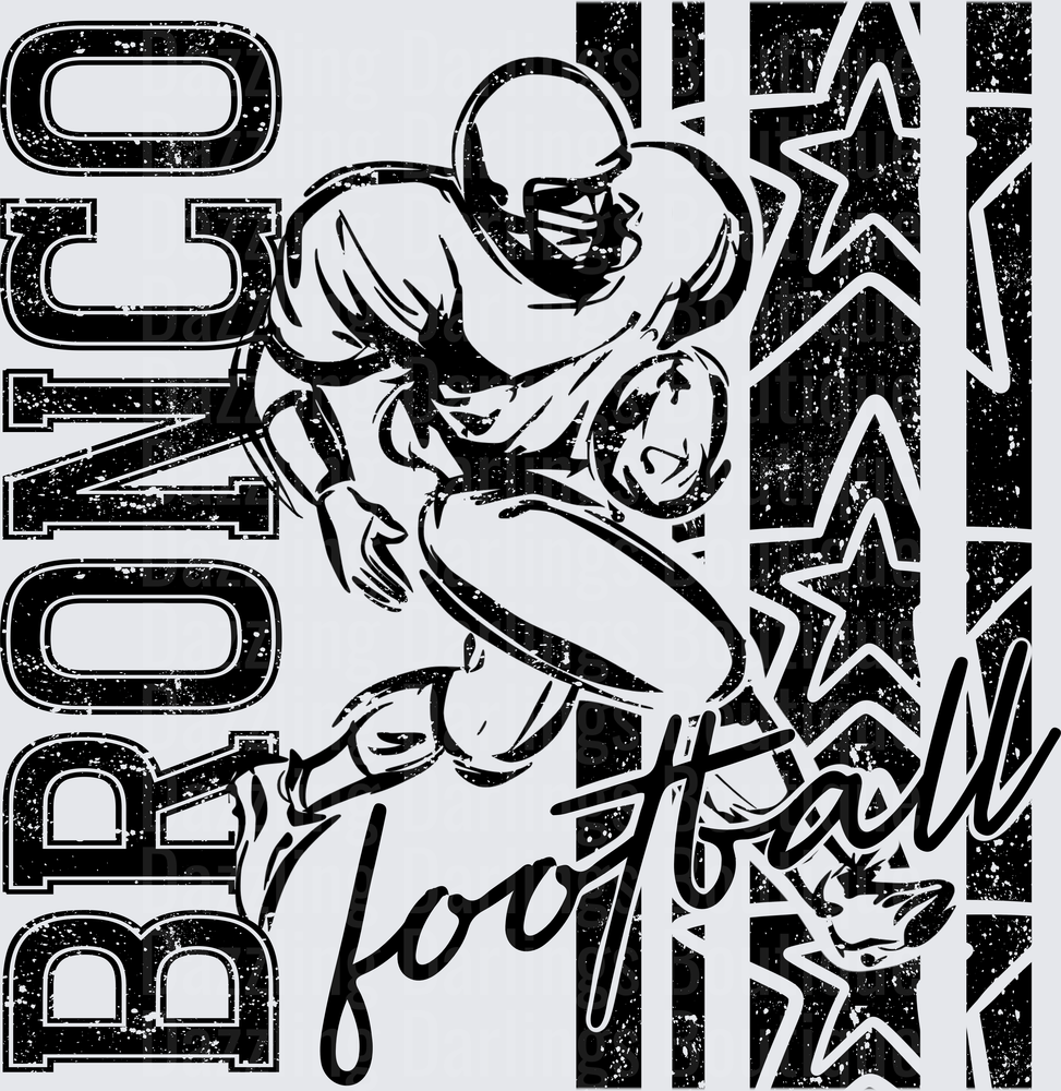 Bronco Football Player Grunge Stars Running Back Design