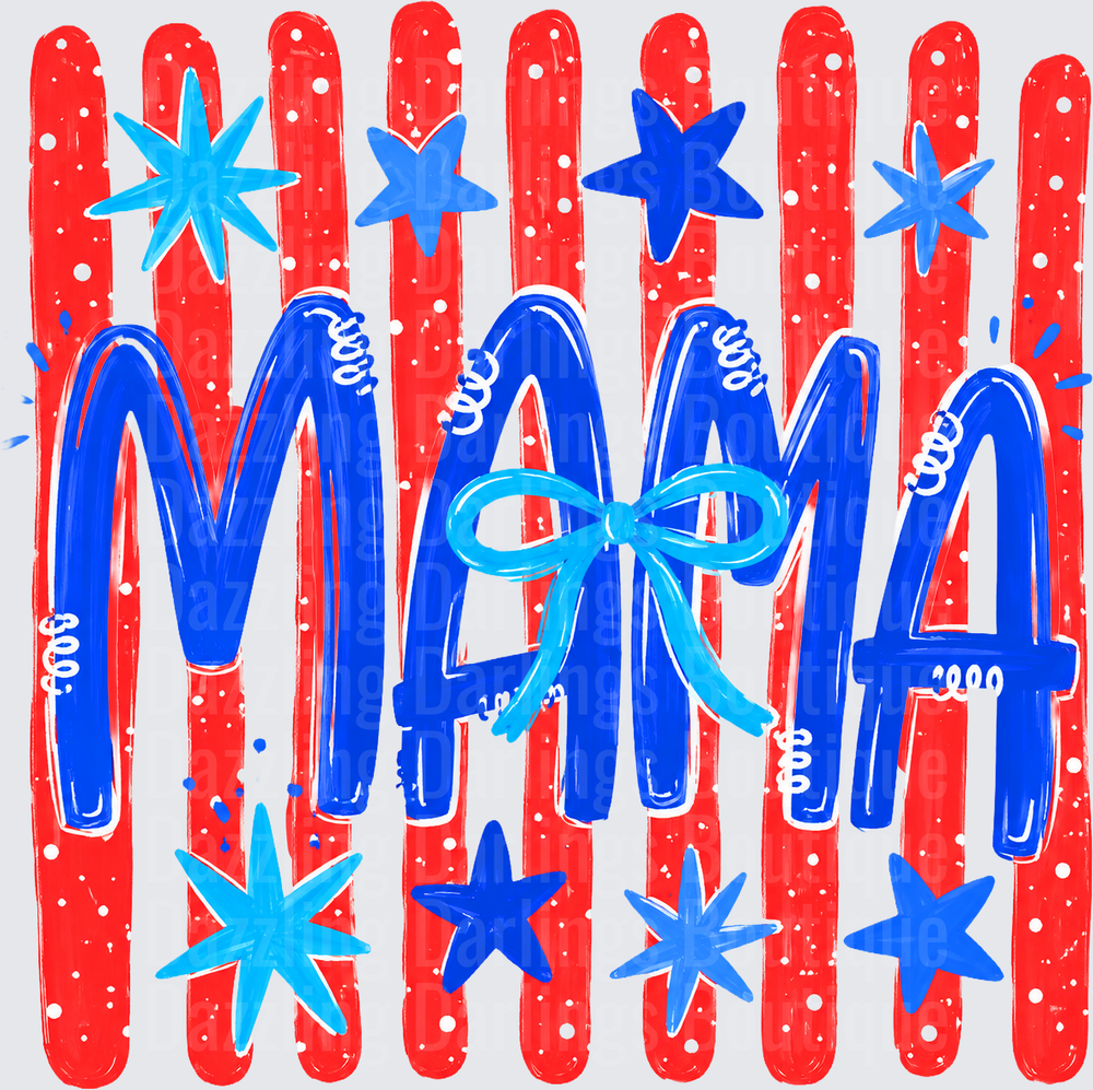 Patriotic Mama Bold Lettering Red White Blue Stars