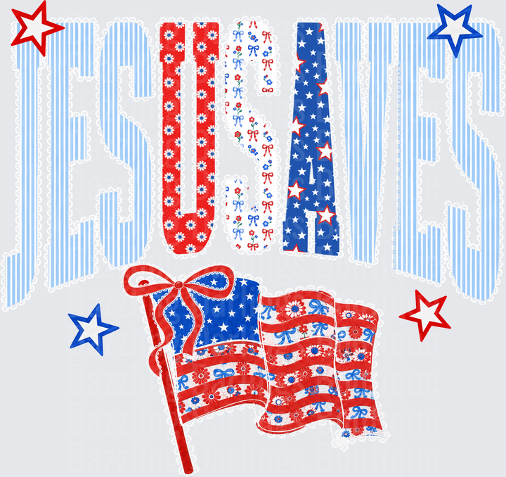 Jesus Loves USA Patriotic Floral Flag Stars Design