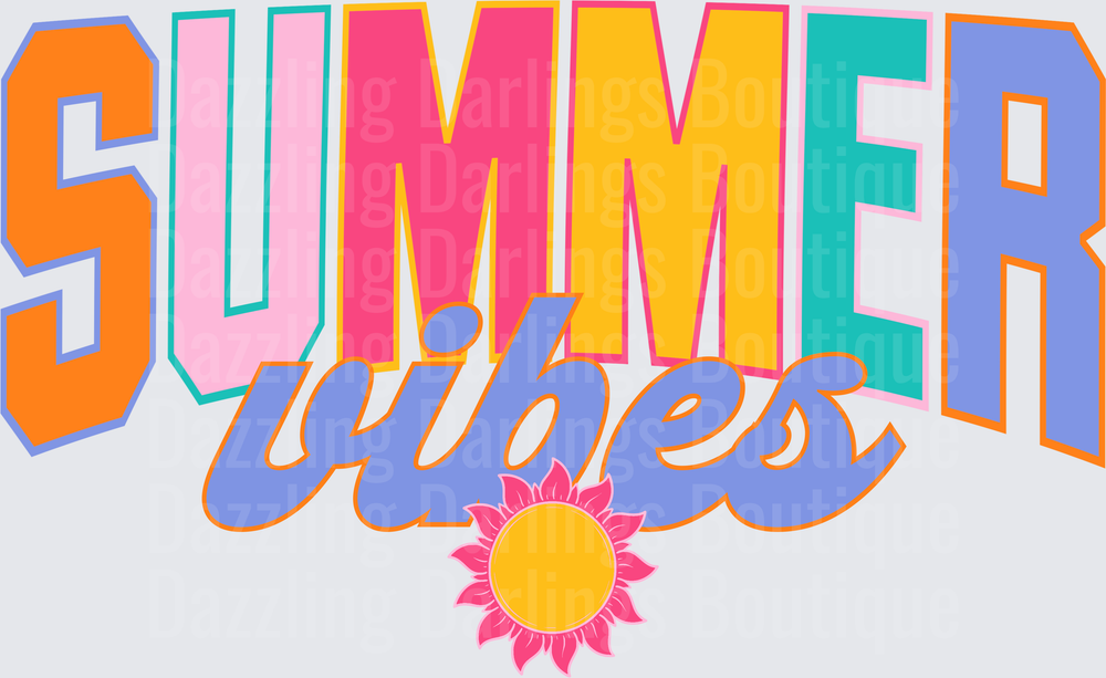 Summer Vibes Colorful Typography with Pink Sunflower