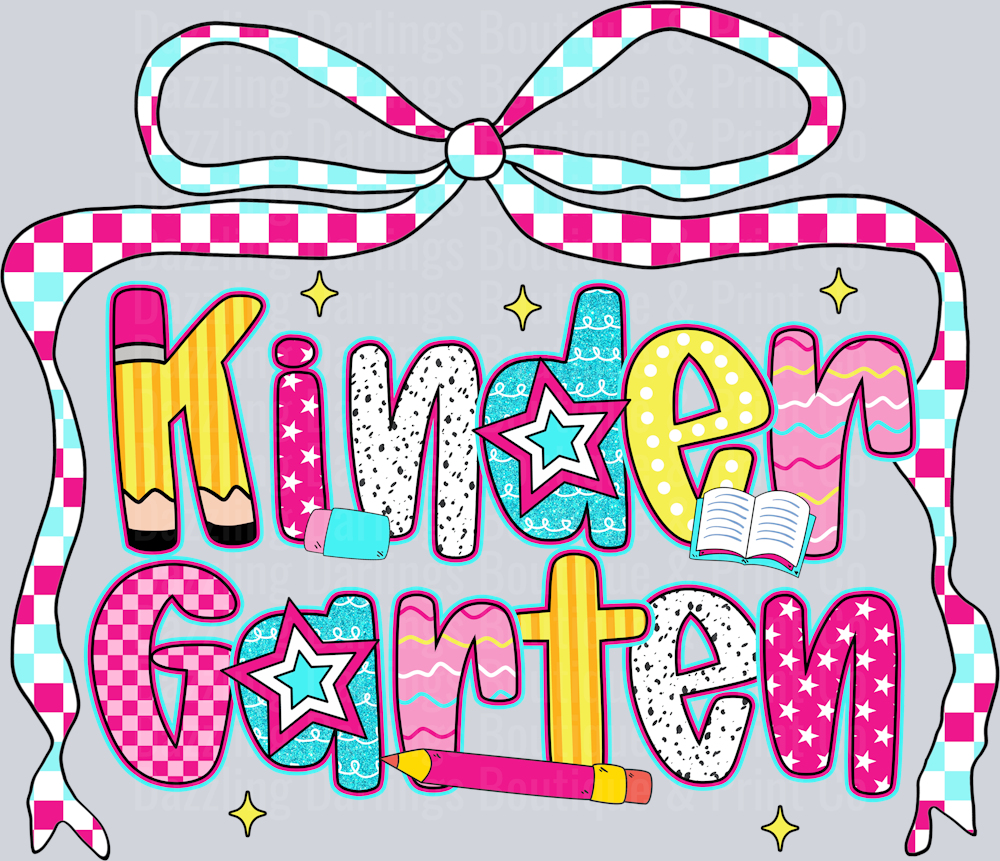 Kindergarten Checkered Ribbon Bow Patterned Letters
