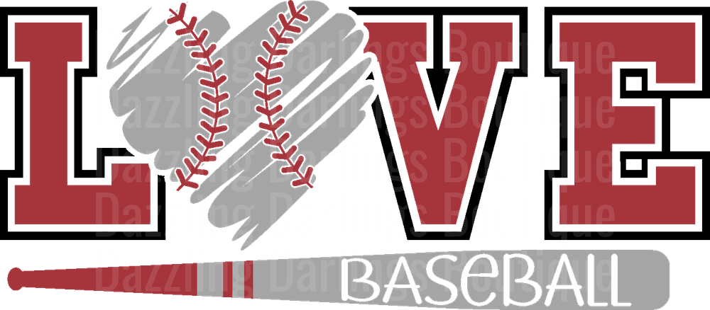 Baseball Love Design with Heart and Red Bat