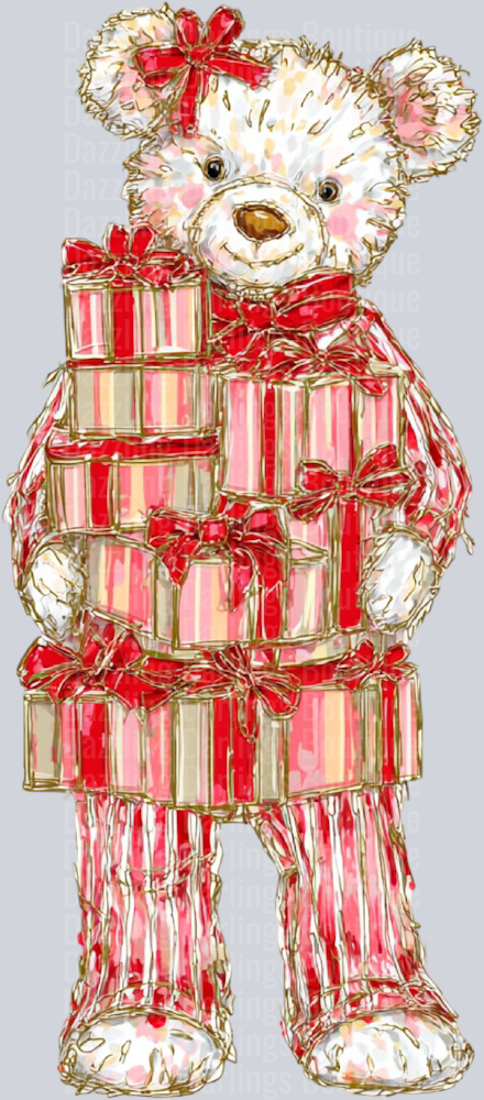 Christmas Teddy Bear Bow Stack Of Gifts