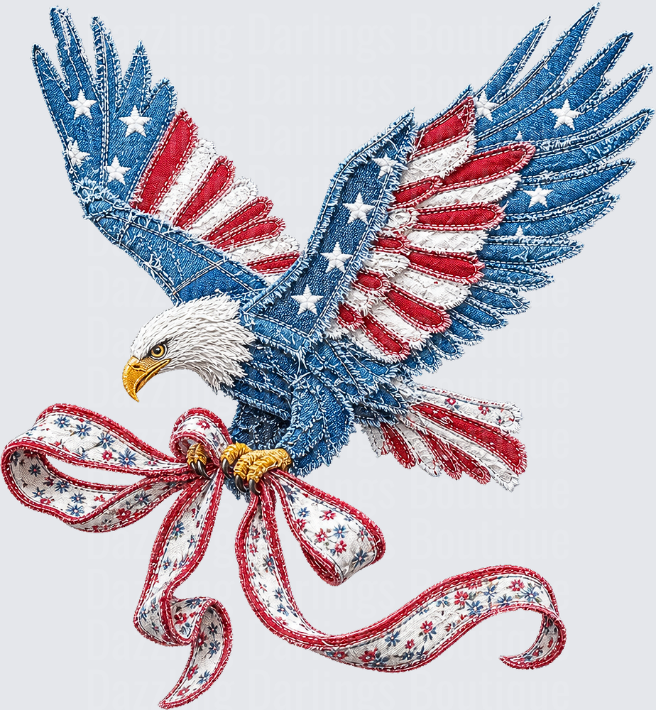 American Flag Eagle with Patriotic Ribbon Embroidered Style