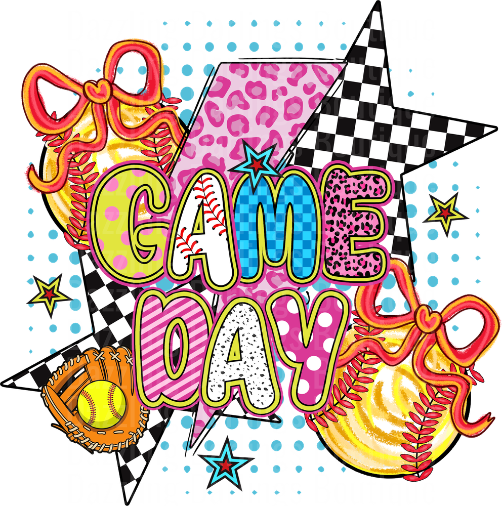 Game Day Baseball Softball Star Checkered Flag Sports