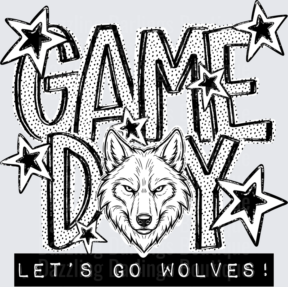 Game Day Let's Go Wolves Bold Wolf Head Stars Design