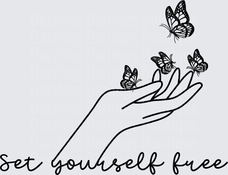 Set Yourself Free Hand with Butterflies Inspirational Design