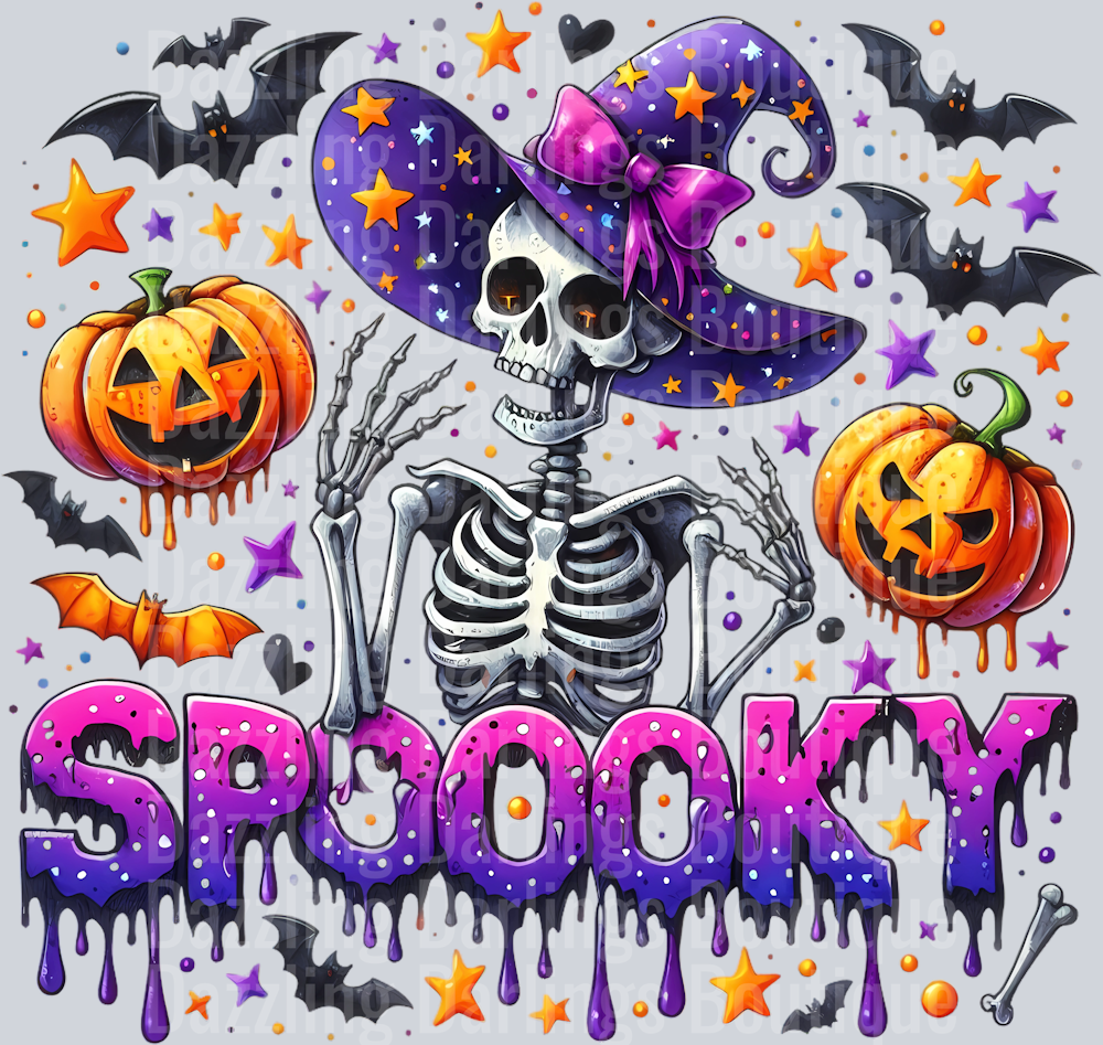 HALLOWEEN FALL DTF TRANSFER SPOOKY SKELETON WITCH
