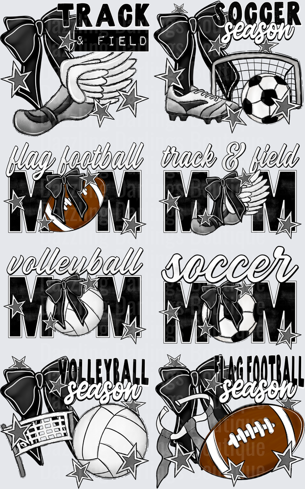 Sports Mom Collection with Bows Stars Track Soccer Football Volleyball Flag Football