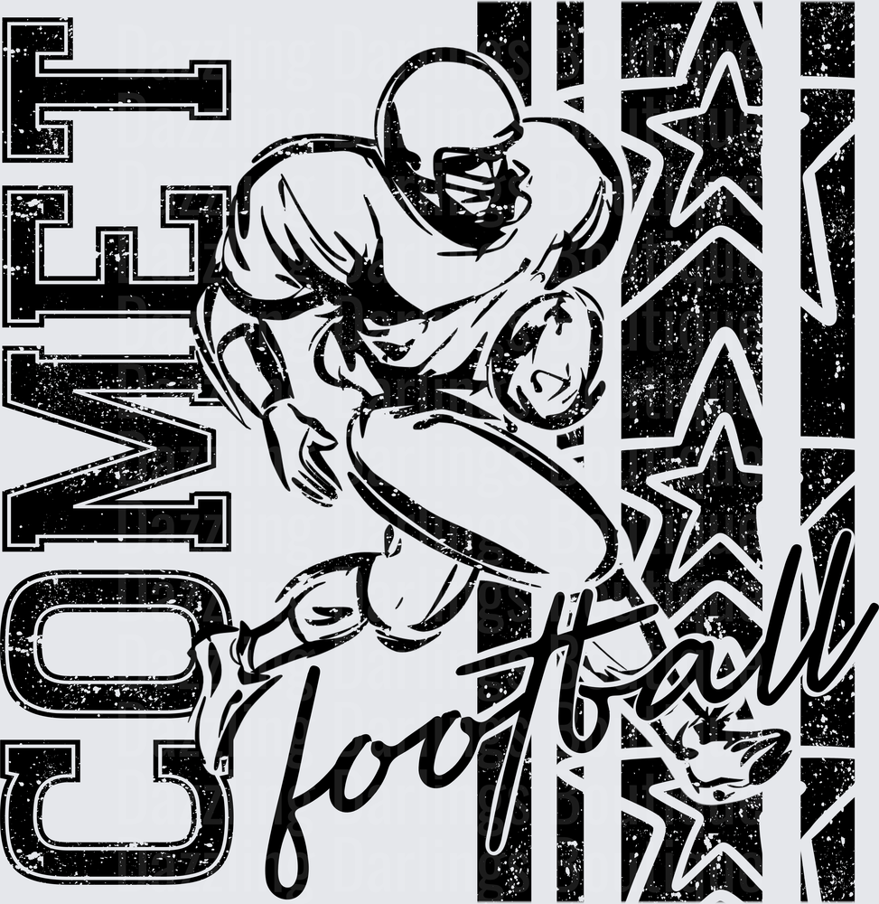 Comets Football Player Running Back Grunge Stars Distressed