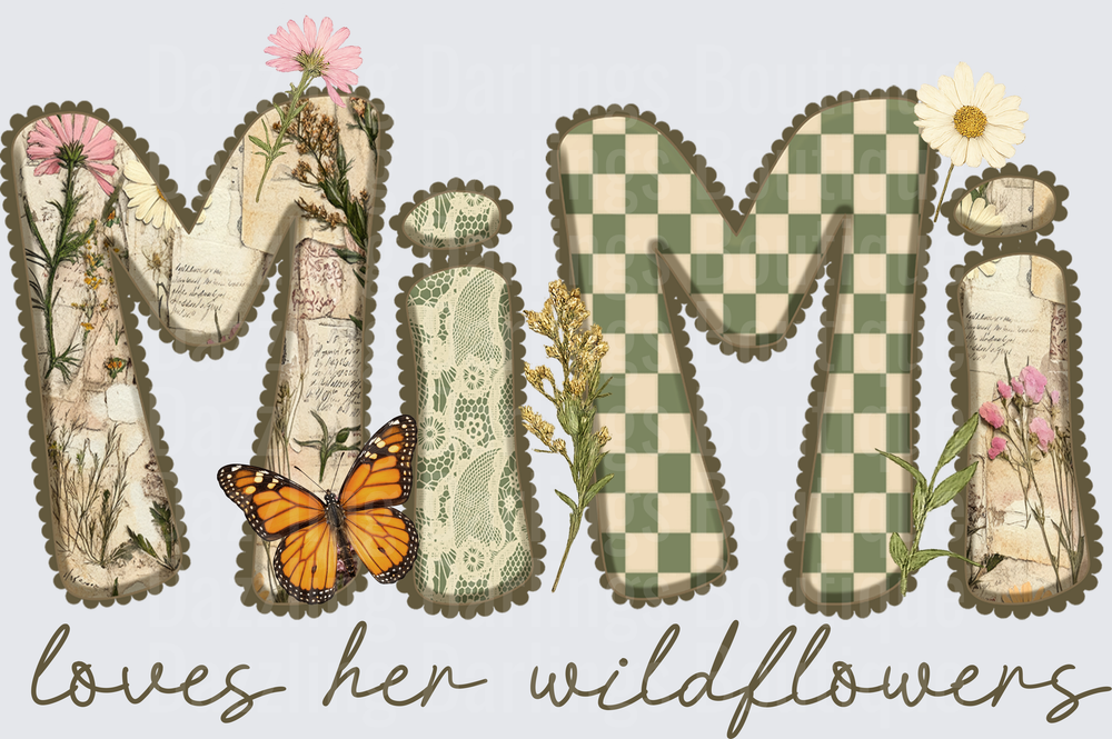 Mimi Loves Her Wildflowers Vintage Floral Butterfly Design