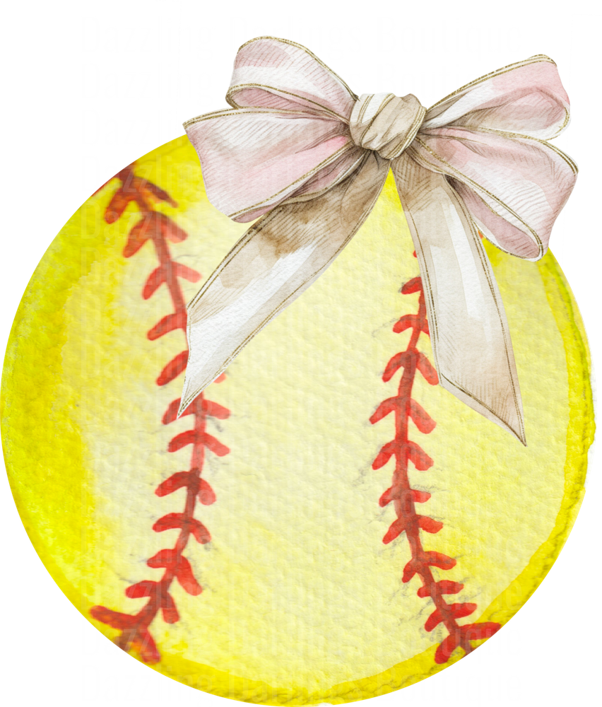 Yellow Softball with Pink Ribbon Bow
