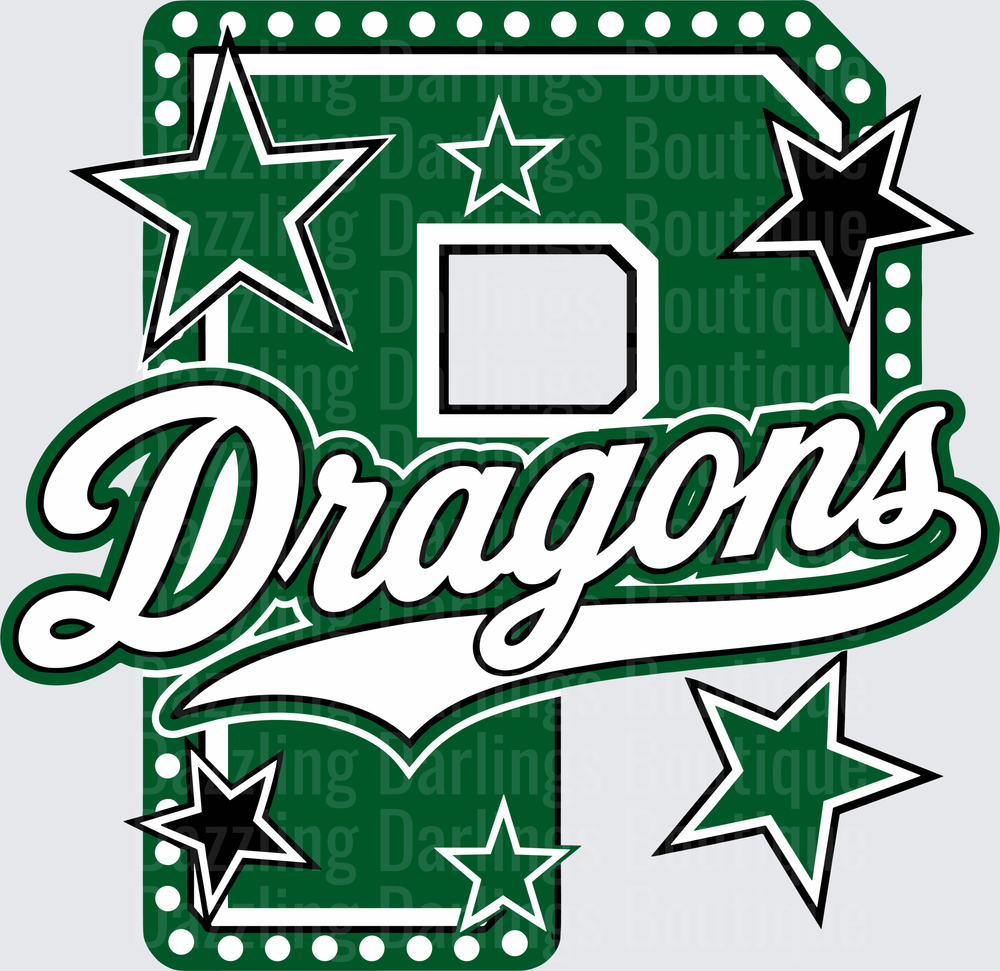 Green Dragons Letter P Stars School Spirit Logo