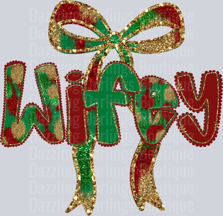 Wifey Christmas Glitter Bow Plaid Letters