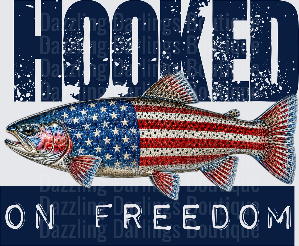 Hooked On Freedom Patriotic American Flag Fish Design