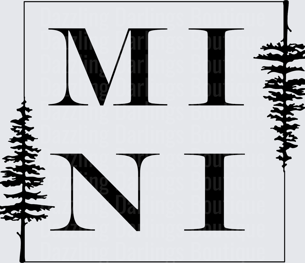 Minnesota State Abbreviation MN with Pine Trees