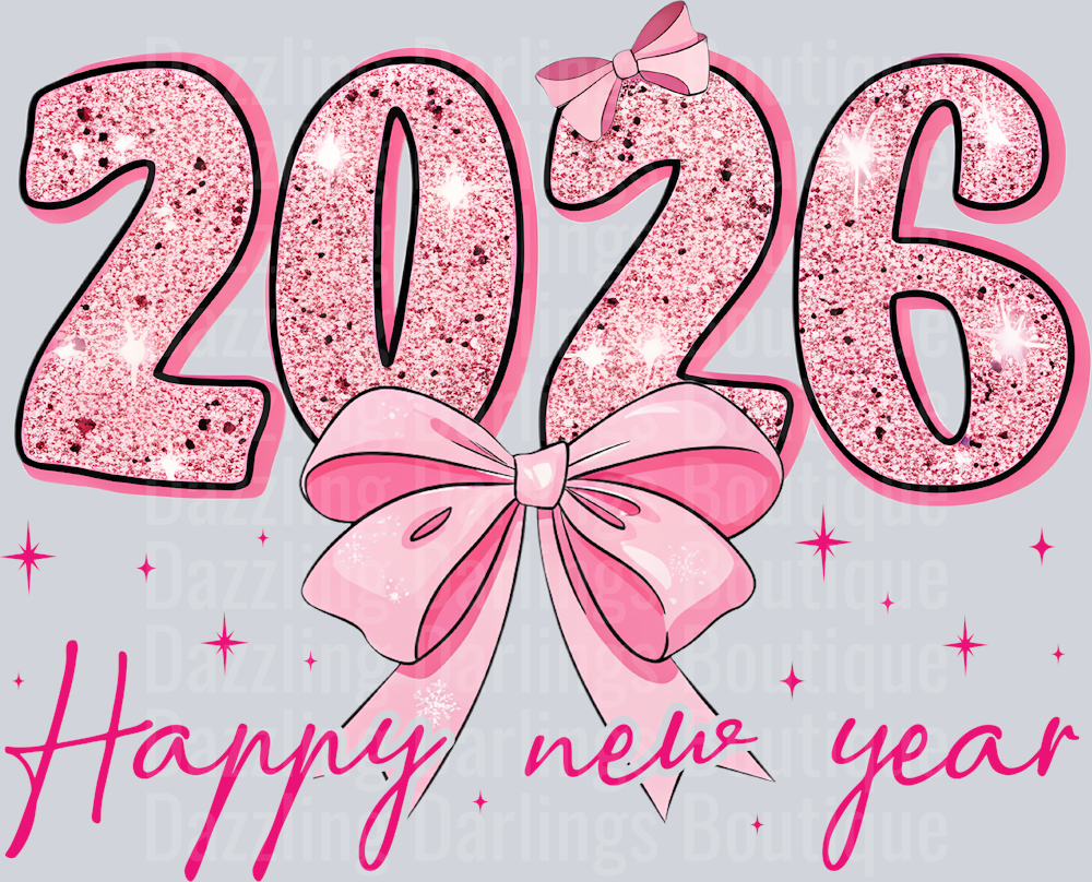 Happy New Year 2026 Pink Faux Glitter