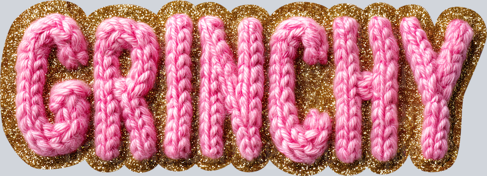 Grinchy Pink Puffy Knit Letters