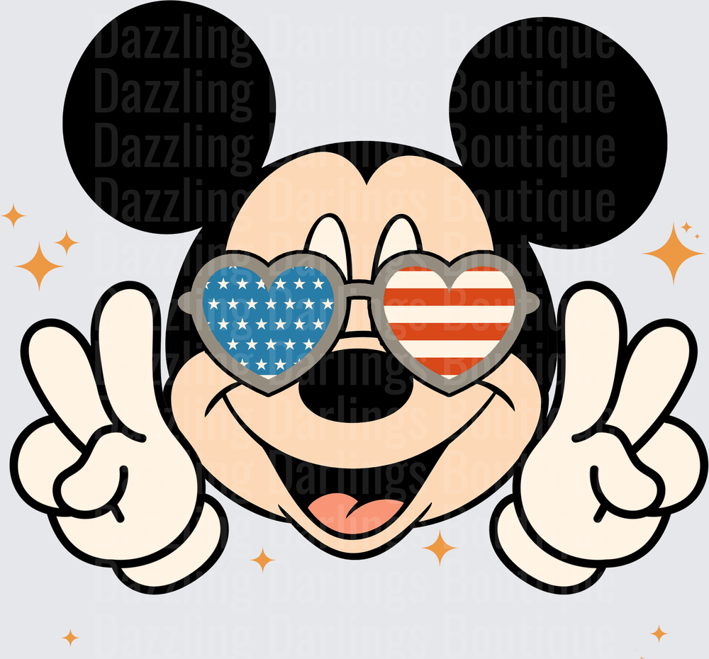 Mickey Mouse Patriotic Heart Sunglasses Peace Signs 4th July