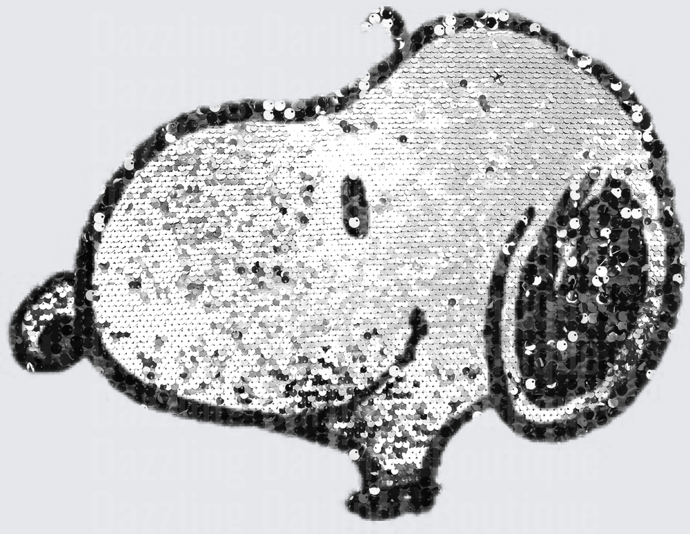Snoopy Sequin Patch Design Black and Silver Reversible