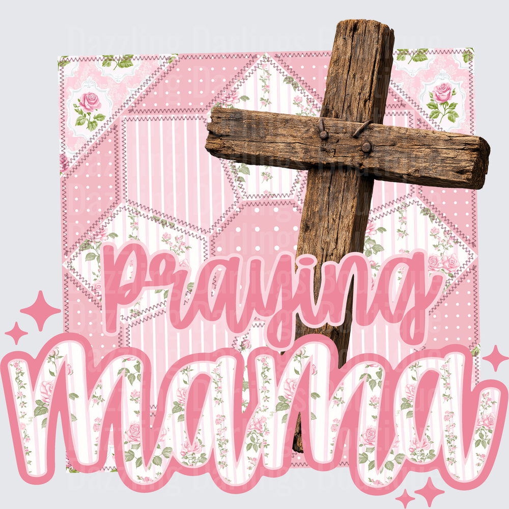 Praying Mama Rustic Cross Pink Floral Quilt Pattern Faith
