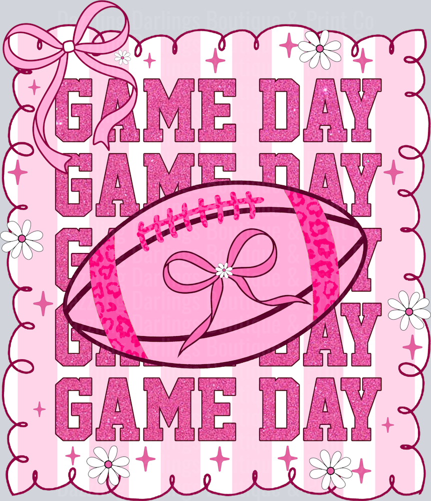 Game Day Pink Football Coquette Bow Repeat Text