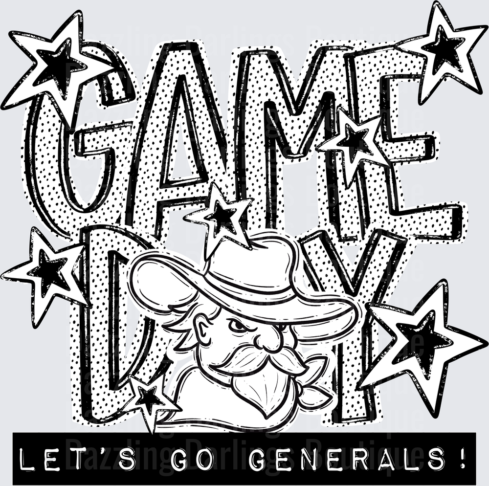 Game Day Let's Go Generals Cowboy Mascot Stars Graphic