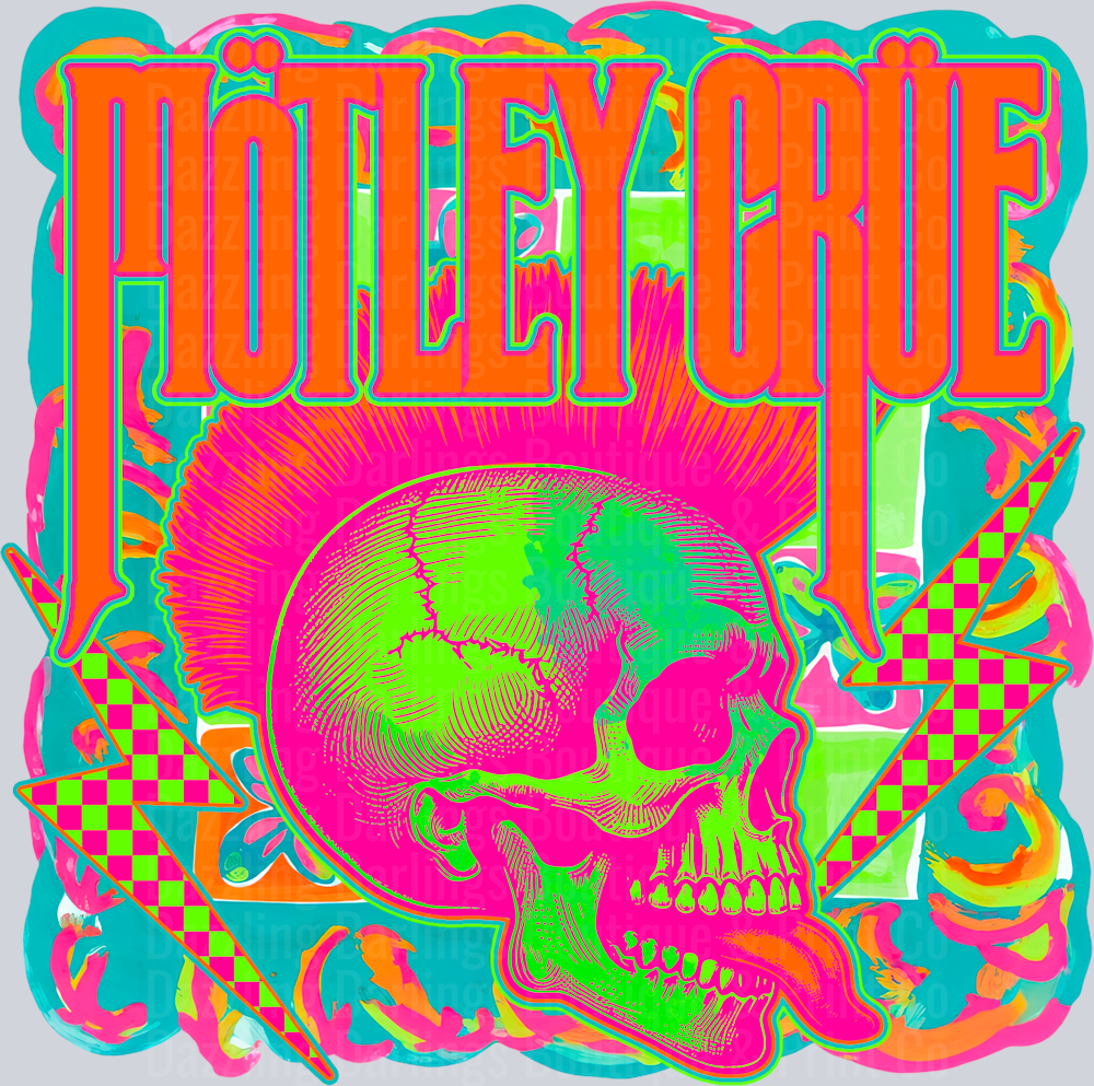 Rock Band Neon Mohawk Skull Pink Lettering