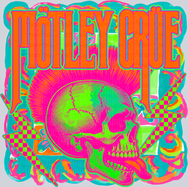 Rock Band Neon Mohawk Skull Pink Lettering