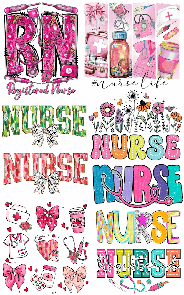 NURSE PREMADE GANG SHEET SIZE 22.5" X 36"