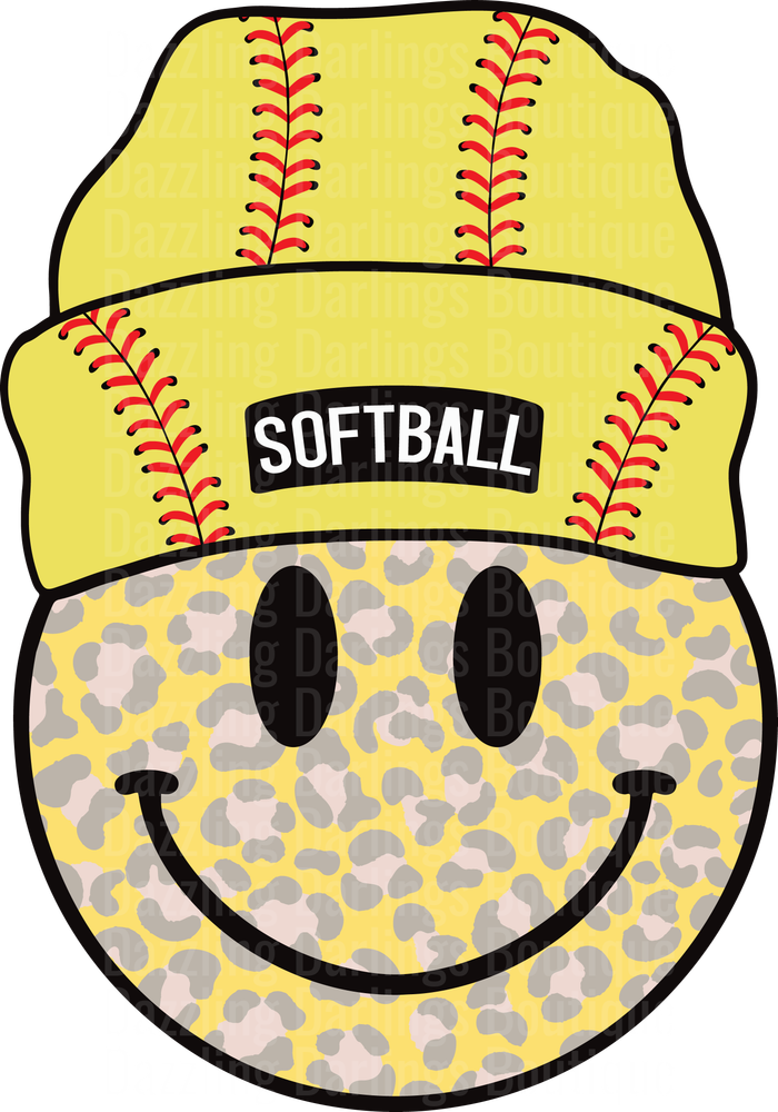 Smiley Face with Softball Pattern and Yellow Softball Beanie Hat