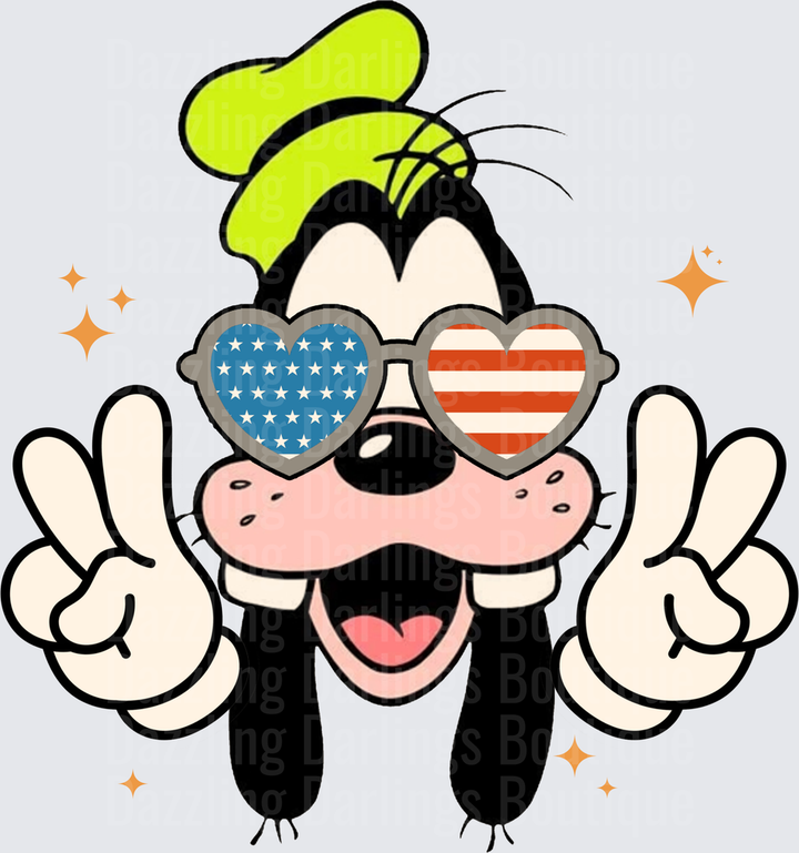 Goofy Patriotic Heart Sunglasses Peace Signs 4th of July