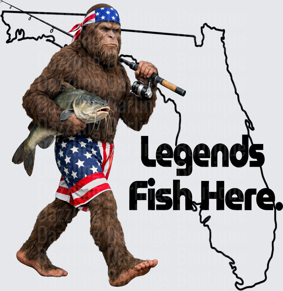 Patriotic Bigfoot Fishing with American Flag Bandana Illinois