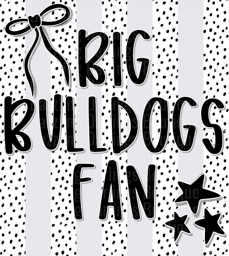 Big Bulldogs Fan Typography with Bow and Stars on Polka Dots