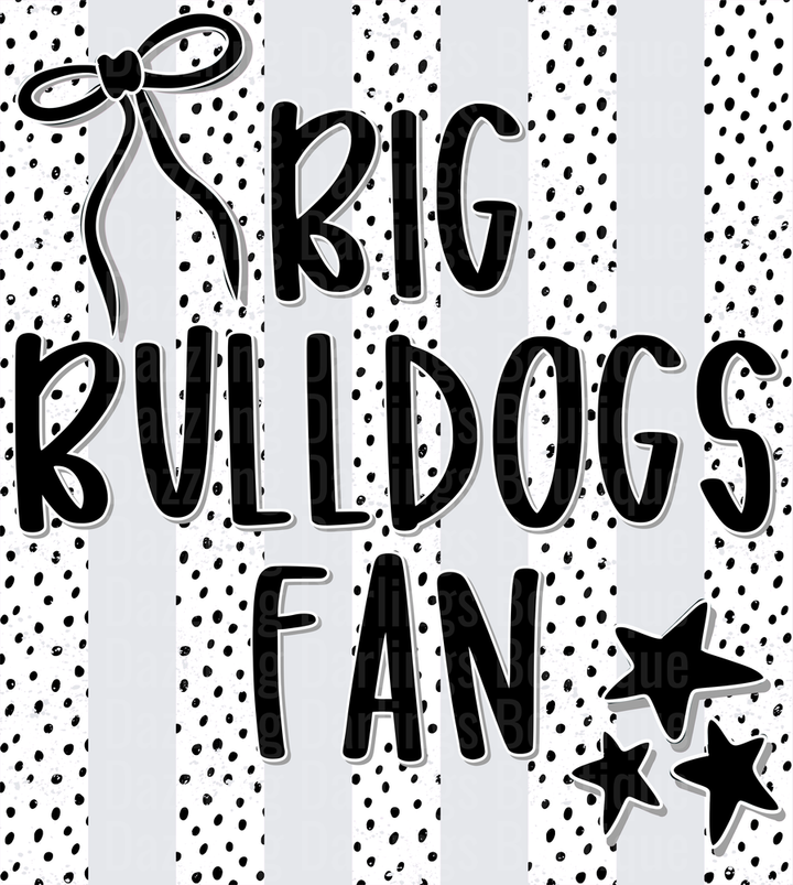 Big Bulldogs Fan Typography with Bow and Stars on Polka Dots