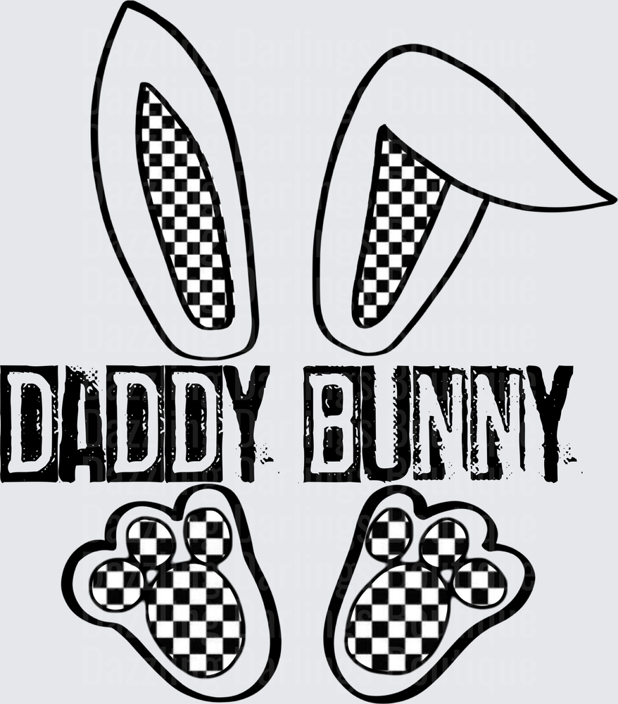Daddy Bunny Easter Checkered Rabbit Ears and Paw Prints