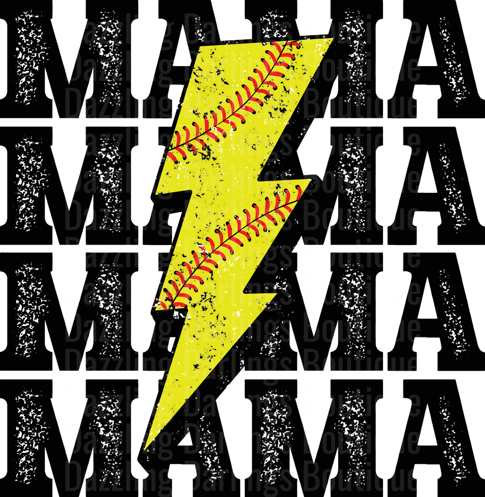 Softball Mama Lightning Bolt with Red Stitching Pattern