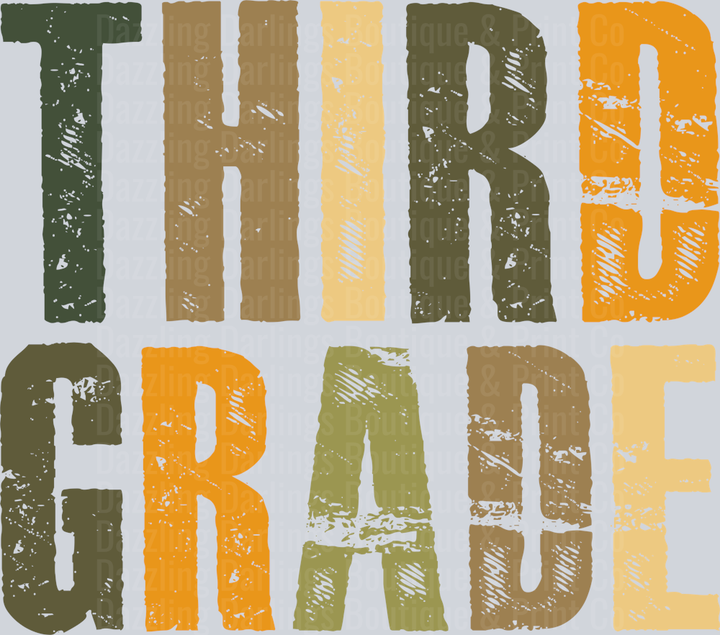 Third Grade Distressed Green Orange Block Letters